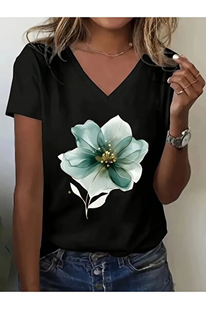 yombaa Decolteu în V Floral cu imprimeu Regular tricou