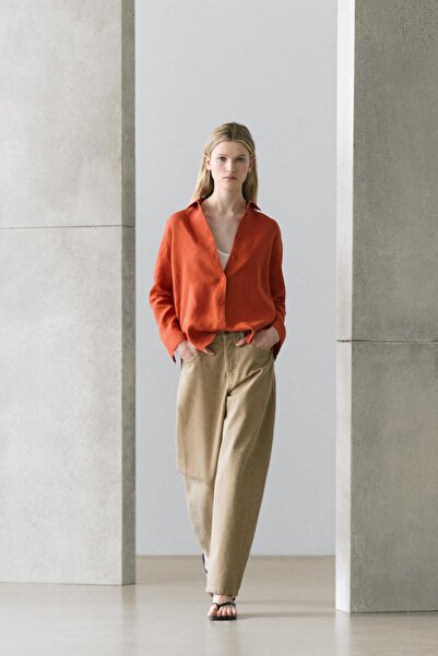 Massimo Dutti Dökümlü %100 keten gömlek