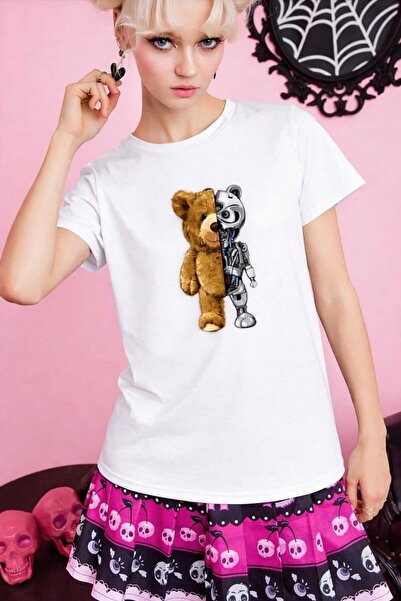 YK WEAR تي شيرت نسائي/بناتي كبير الحجم باللون البيج، نصفه من القطيفة ونصفه مط...