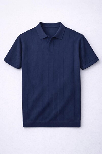 Valiberta Striped V-Neck Slim Knitwear Oversize Relaxed Fit Polo Collar Men's...