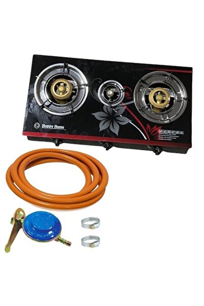 Campion Set aragaz camping cu 3 arzătoare, ceas, furtun, cleme, GPL, gaz, sti...