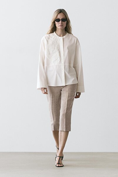 Massimo Dutti İşlemeli pamuk karışımlı gömlek