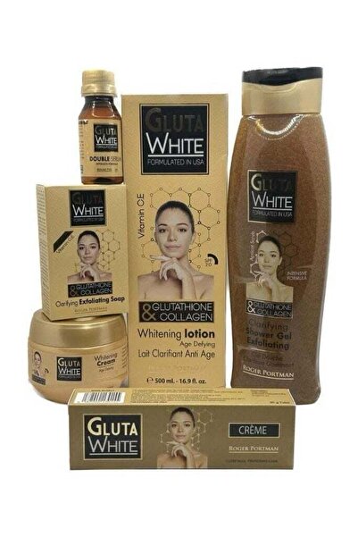 GLUTA WHITE مجموعة كاملة من لوشن + سيروم + كريم + صابون + جل استحمام