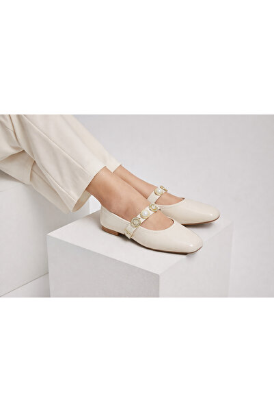 infinite8 Pantofi balerini Mary Jane din piele lacuită bej - Balerini eleganț...