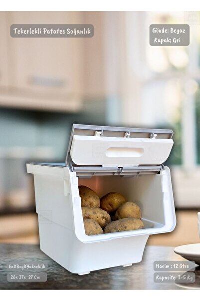 FeyzaDesign 12 Lt Gri Tekli Tekerlekli Patates ve Soğanlık Sepeti