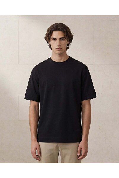 REDTAG Men Black Interlock Lounge T Shirt