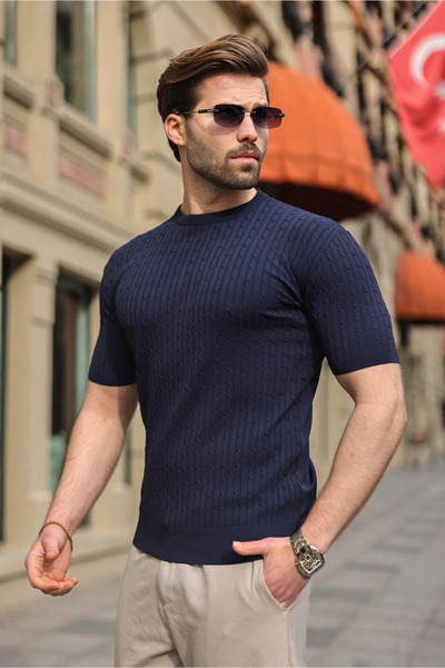 Madmext Синій велосипедний комір трикотажний чоловічий футболка E7468