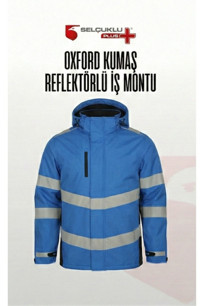 Selçuklu Plus Oxford Kumaş Reflektörlü İş Montu, Su Geçirmez, Kapüşonlu, Term...