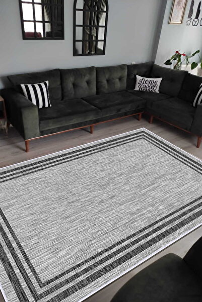 VOPTEKS Gri Salon Halısı Makinede Yıkanabilir Halı Kaymaz Taban Halı