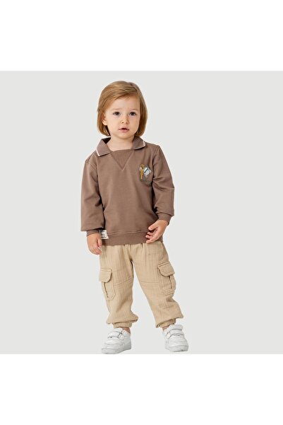 blumi kids طقم سويت شيرت بياقة بولو وبنطلون موسلين