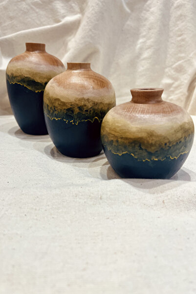 pinaart Decorative Wooden Vase Flower Pot Set of 3 Sizes 11cm 9cm 7cm