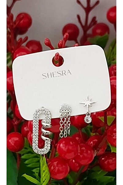 shesra أقراط فضية من الفولاذ من في آي بي للنساء مكونة من 3 قطع مينيمال زركون ...