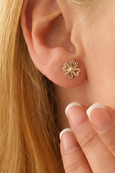 GençTaş Kuyumculuk 14 Ayar Altın Kadın Şık Yonca Küpe