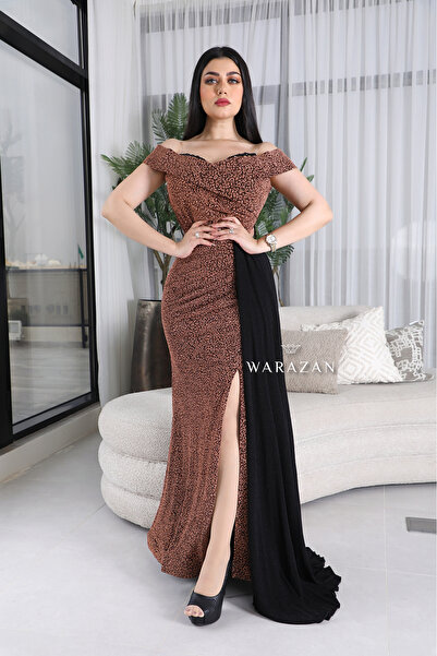 Warazan Long evening dress in gold or silver