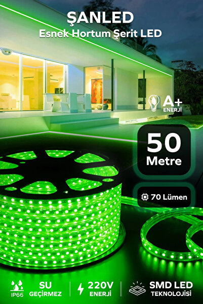 ŞANLED Hortum Esnek 220V Şerit Led Yeşil 50 Metre