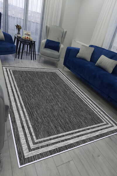 VOPTEKS Antrasit Halı Salon Halısı Makinede Yıkanabilir Halı Kaymaz Taban Halı