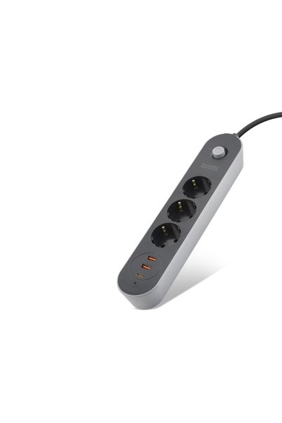 naque Thermal Current Protected Extension Cable 3 Sockets + 2X USB + Type-C S...