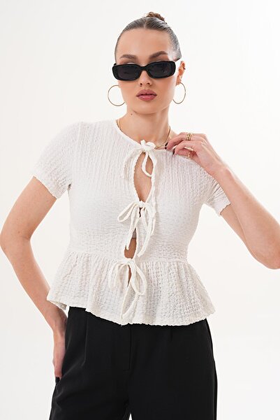 ŞİMAL Women's Front Lace Detailed Wrinkled Blouse 260088 -