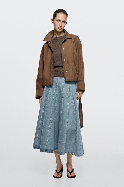 Massimo Dutti Godet denim midi etek