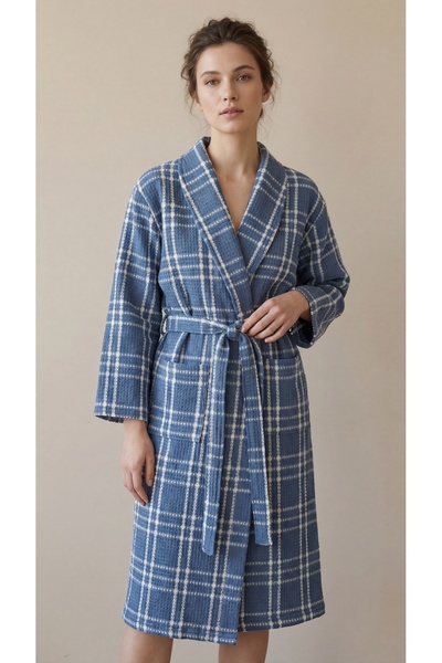 Minteks Halat de baie unisex din bumbac 100%, cu model în carouri