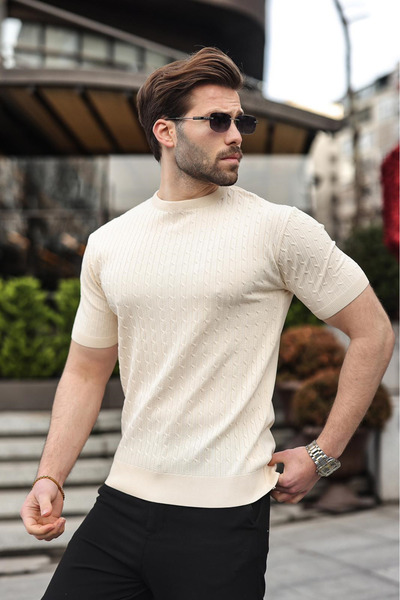 Madmext Stone Color Crew Neck Knitwear Men's T-Shirt E7468