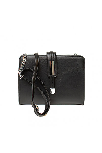 Mad Diva Geanta din Piele Neagra cu Bareta Lunga, Divya