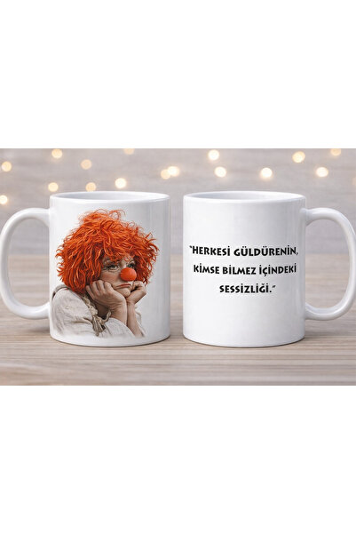 Gmt Ambalaj Kişiye Özel Turuncu Kafalı Palyaço Baskılı Simli Kupa Bardak (Çif...