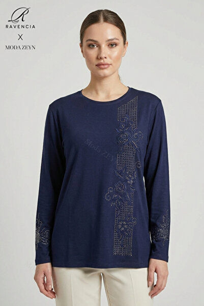 Ravencia Bluză de damă din bumbac pieptănat, cu model în dungi, guler și fust...