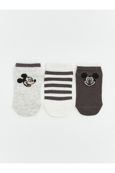 LC Waikiki Mickey Mouse Printed Baby Boys' Trainer Socks 3-Pack