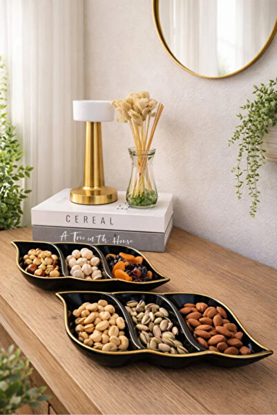 Hilamingo Home Gold Yaldızlı 3 Bölmeli Çerezlik, Sunumluk 2 Adet