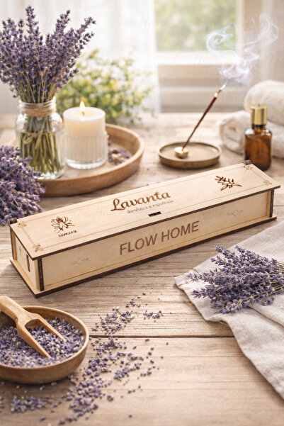 Flow Home Doğal Lavanta Tütsü ,40 Adet Ahşap Kutulu Çubuk Tütsü, 60 Dakika Uz...