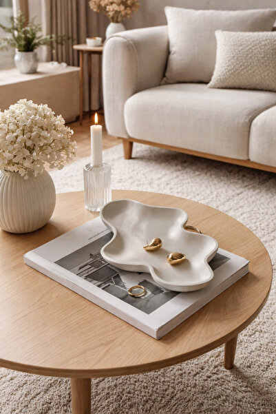 Özalp Decor Modern İskandinav Dalgalı Dekor Tepsi 20 cm | Organik Form Minima...