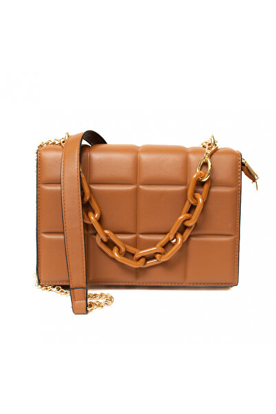 Mad Diva Brown Leather Bag with Fashion Square Design