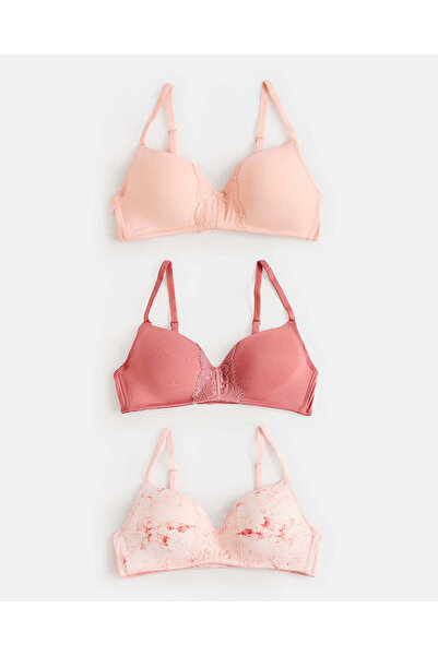 REDTAG Women Assorted Printed & Solid Non-Wired Bra With Lace (3 Pack)