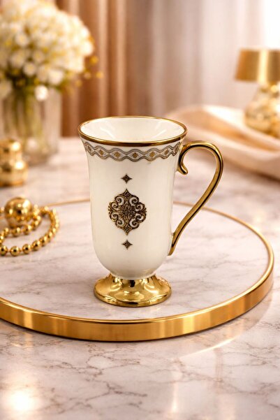 YzHome Acar Luxury Long Footed Porcelain Gilded Patterned Mug 350ml