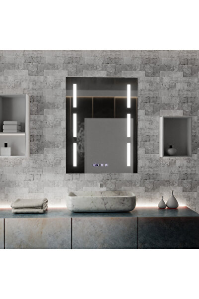 ALC-Shop Oglinda LED Touch Erich S86/60X80 Sistem Dezaburire, Ceas si Tempera...