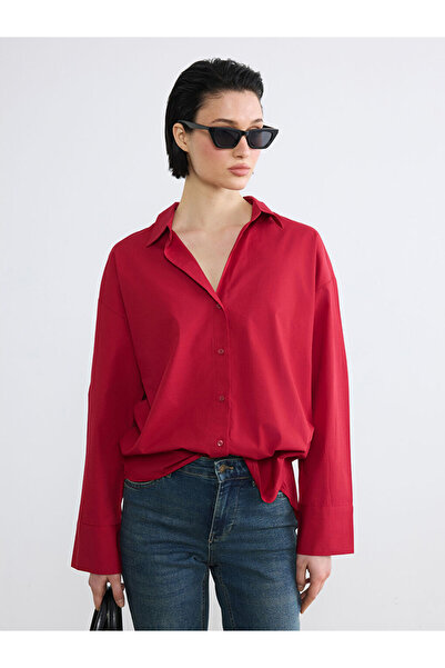 LC Waikiki Red Poplin Women's Shirt by Güli̇s Gi̇yi̇m