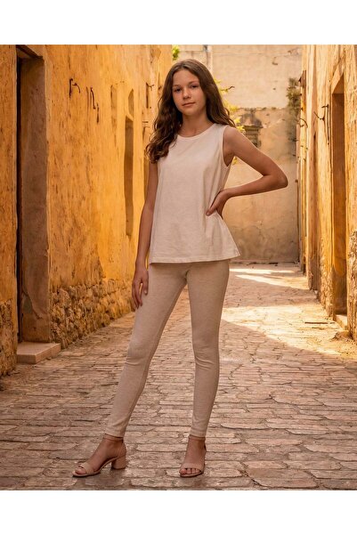 REDTAG Senior Girls Beige Basic Leggings