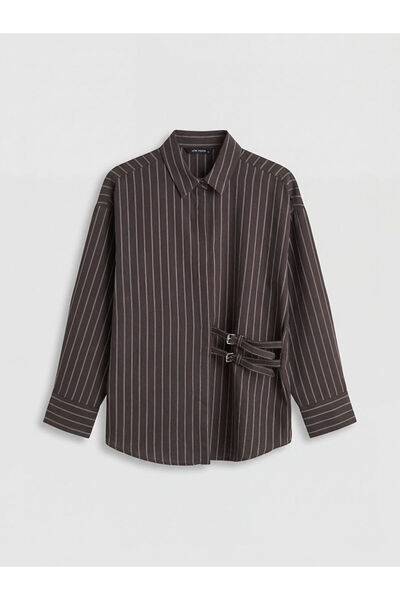LC Waikiki GiyÇık Store Kahverengi Çizgili Kadın Gömlek