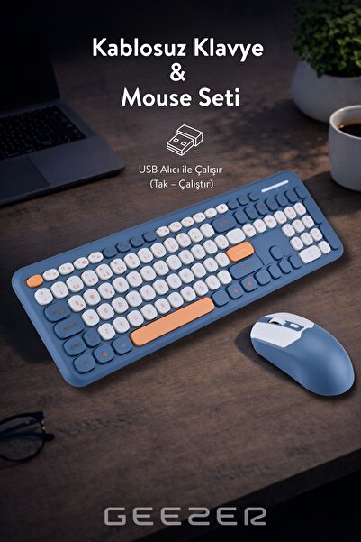 Geezer Soft Touch Kablosuz Klavye Mouse Set Lacivert + Beyaz Smk-687