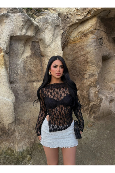 kırmızı butiks Μπλούζα με κορδόνια και πλαϊνά σκισίματα