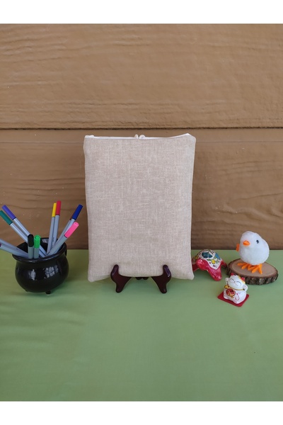 Talay Accessories Colorful Cat Patterned Tablet Case Beige Linen Look, Fabric Book Cover with Wooden Buttons