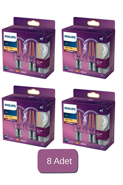 Philips Filament Ampul Şeffaf 60 W Sarı Işık A60 E27 (2'li) 4 Paket
