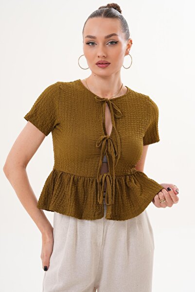 ŞİMAL Women's Front Lace Detailed Wrinkled Blouse 260088 -