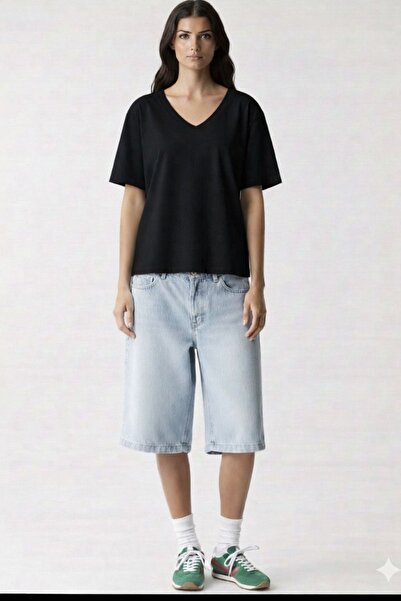 CNG MODA Tricou de bază din bumbac pieptănat modal, cu decolteu în V lejer