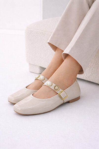 infinite8 Обувки Vison Rugan Mary Jane Flat - златна катарама с перлена украс...