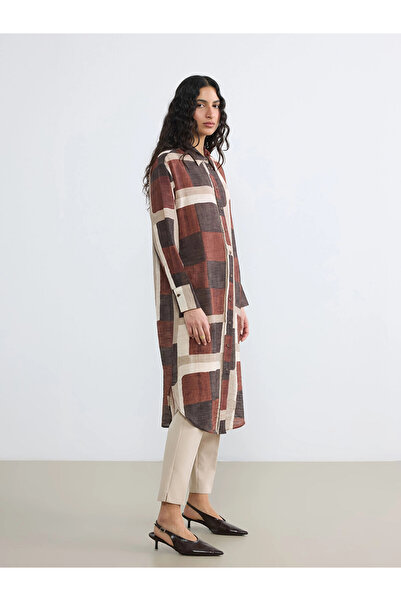 LC Waikiki Lcw Modest Brown Print Women's Shirt Tunic