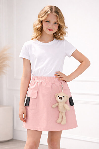 Diva Exclusive Fashion Girls' pink skirt with decorative teddy bear and Elast...