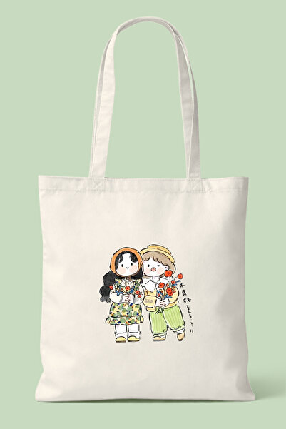 Hayali Şeyler Best Friends Printed Tote Bag - Daily Shoulder Bag