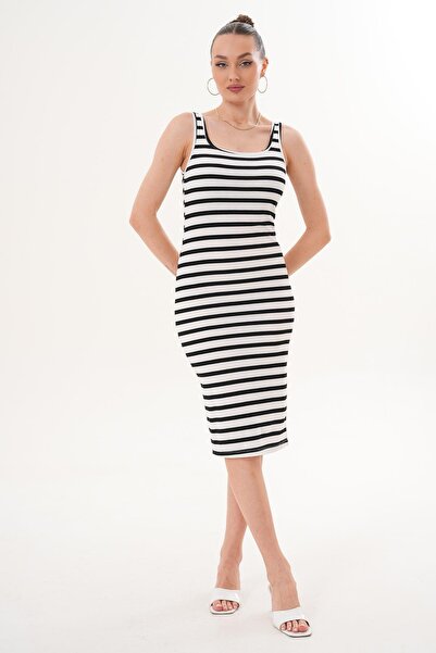 ŞİMAL Women's Striped Patterned Strappy Long Dress 260360